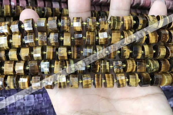 CRB2196 15.5 inches 9mm - 10mm faceted tyre yellow tiger eye beads