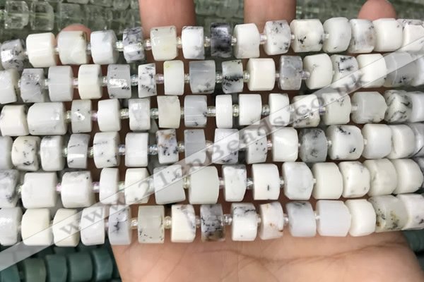 CRB2206 15.5 inches 8mm - 9mm faceted tyre white opal beads
