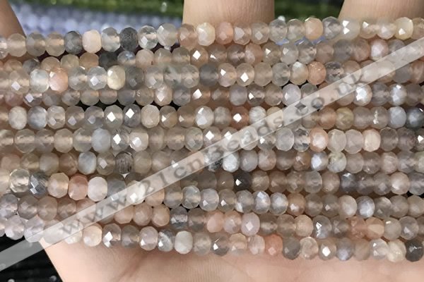 CRB2256 15.5 inches 3*4mm faceted rondelle rainbow moonstone beads