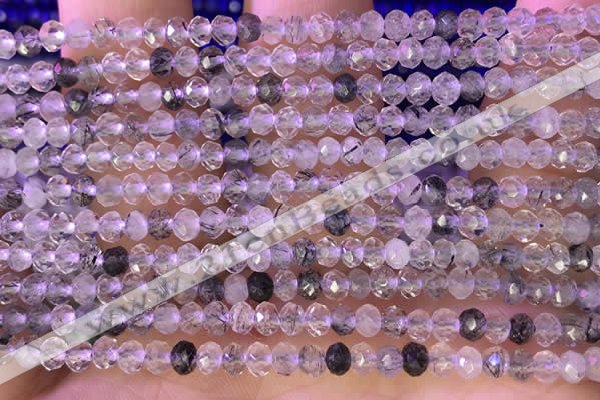 CRB2265 15.5 inches 3*4mm faceted rondelle black rutilated quartz beads