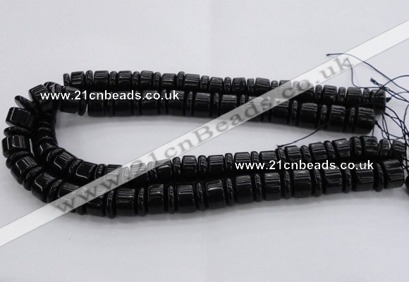 CRB254 15.5 inches 5*14mm - 10*14mm rondelle black agate beads