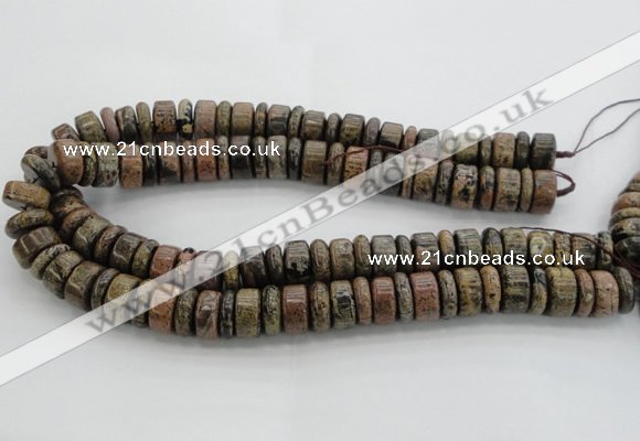 CRB255 15.5 inches 5*16mm - 8*16mm rondelle yellow artistic jasper beads