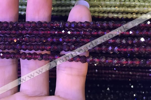 CRB2667 15.5 inches 3*4mm faceted rondelle red garnet beads