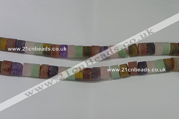 CRB328 15.5 inches 8*12mm tyre matte mixed gemstone beads