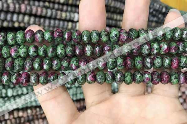 CRB4119 15.5 inches 5*8mm faceted rondelle imitation ruby zoisite beads