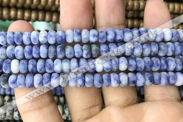 CRB5007 15.5 inches 4*6mm rondelle matte blue spot stone beads