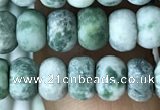 CRB5008 15.5 inches 4*6mm rondelle matte green spot stone beads