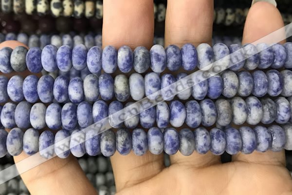 CRB5057 15.5 inches 5*8mm rondelle matte blue spot stone beads