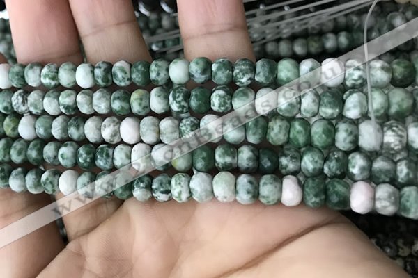 CRB5108 15.5 inches 4*6mm faceted rondelle green spot stone beads