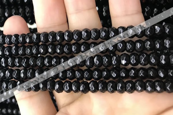 CRB5113 15.5 inches 4*6mm faceted rondelle black agate beads