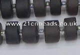 CRB513 15.5 inches 6*10mm tyre matte ice black obsidian beads