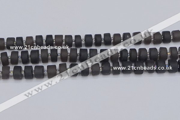 CRB513 15.5 inches 6*10mm tyre matte ice black obsidian beads