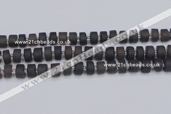 CRB514 15.5 inches 6*12mm tyre matte ice black obsidian beads