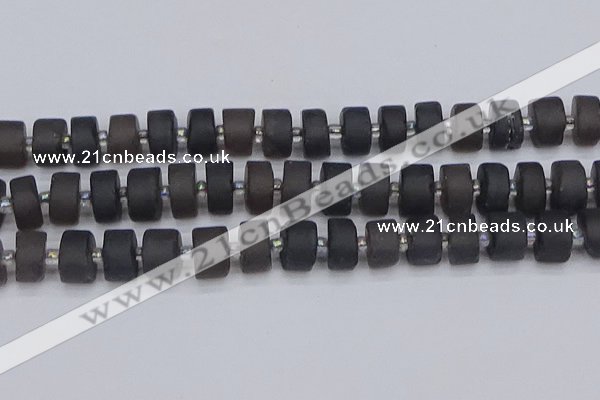 CRB515 15.5 inches 7*14mm tyre matte ice black obsidian beads