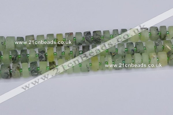 CRB527 15.5 inches 7*14mm tyre matte green rutilated quartz beads