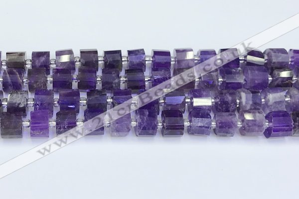 CRB5602 15.5 inches 7mm - 8mm faceted tyre amethyst beads