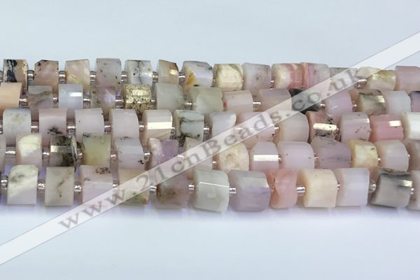 CRB5607 15.5 inches 7mm - 8mm faceted tyre pink opal beads