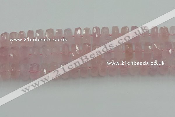 CRB561 15.5 inches 8*18mm faceted rondelle rose quartz beads