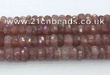 CRB5624 15.5 inches 6*12mm faceted rondelle strawberry quartz beads