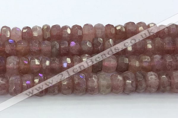 CRB5624 15.5 inches 6*12mm faceted rondelle strawberry quartz beads