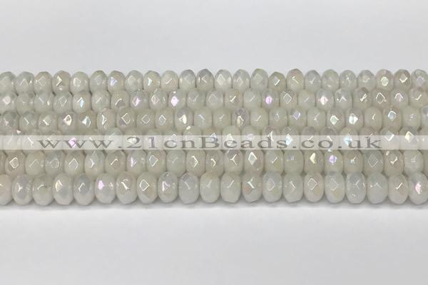 CRB5700 15 inches 5*8mm faceted rondelle AB-color white jade beads