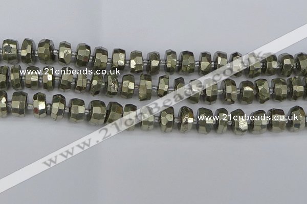 CRB598 15.5 inches 7*12mm faceted rondelle pyrite beads