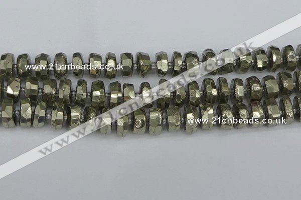 CRB599 15.5 inches 8*14mm faceted rondelle pyrite beads