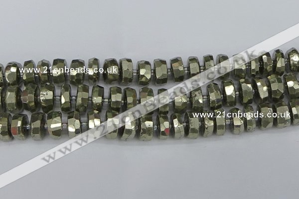 CRB600 15.5 inches 8*16mm faceted rondelle pyrite beads