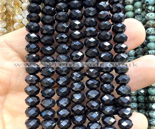 CRB6214 15 inches 5*8mm faceted rondelle black agate beads
