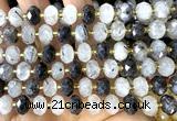 CRB6304 6*10mm faceted rondelle black rutilated quartz beads