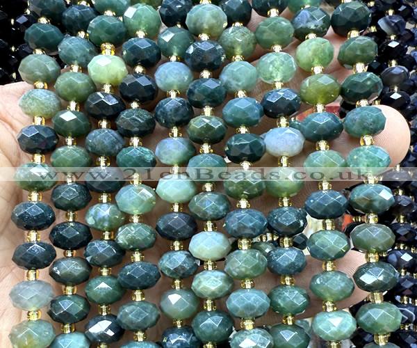 CRB6316 15 inches 6*10mm faceted rondelle moss agate beads