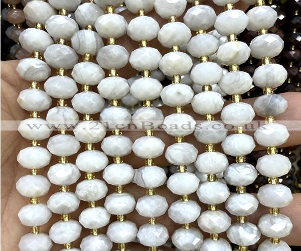 CRB6318 6*10mm faceted rondelle white crazy lace agate beads