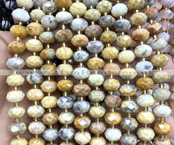 CRB6319 6*10mm faceted rondelle yellow crazy lace agate beads