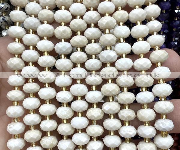 CRB6340 15 inches 6*10mm faceted rondelle white fossil jasper beads