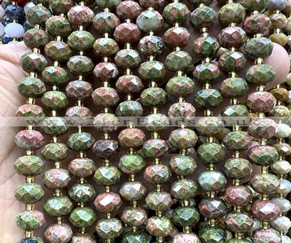 CRB6369 15 inches 6*10mm faceted rondelle unakite beads