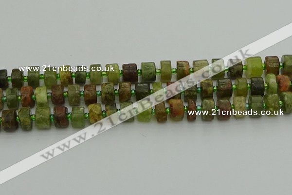 CRB665 15.5 inches 6*10mm tyre green garnet gemstone beads