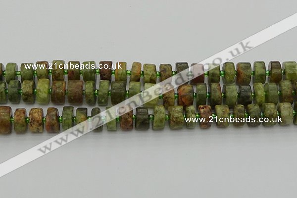 CRB666 15.5 inches 6*12mm tyre green garnet gemstone beads