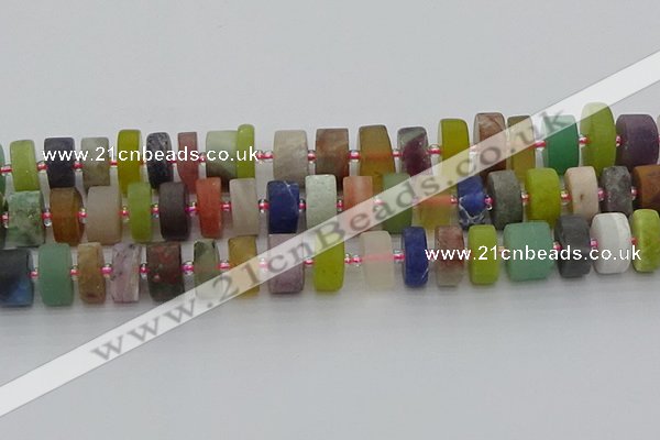 CRB683 15.5 inches 8*16mm tyre matte mixed gemstone beads