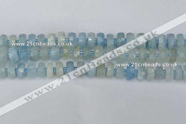 CRB803 15.5 inches 7*12mm faceted rondelle aquamarine beads