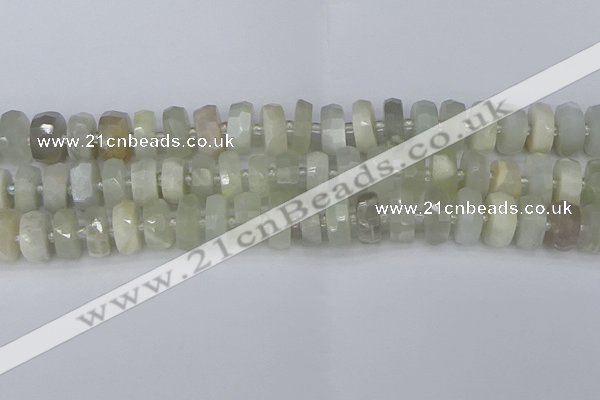 CRB811 15.5 inches 6*12mm faceted rondelle grey moonstone beads