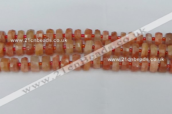 CRB819 15.5 inches 7*12mm faceted rondelle orange moonstone beads