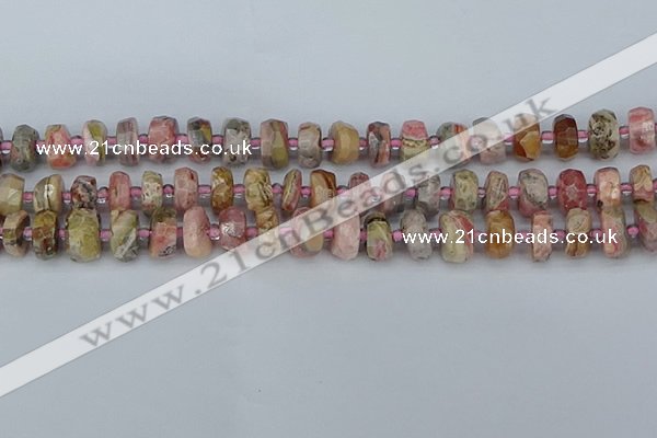 CRB834 15.5 inches 6*10mm faceted rondelle rhodochrosite beads