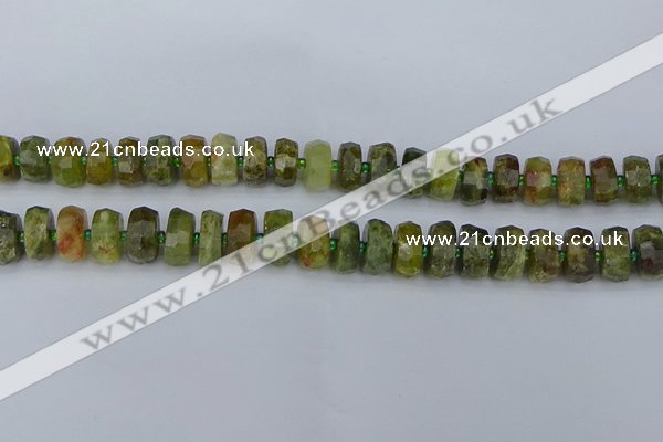 CRB850 15.5 inches 6*10mm faceted rondelle green garnet beads