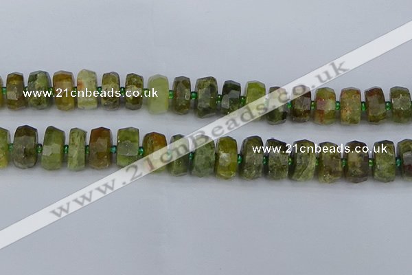 CRB852 15.5 inches 8*14mm faceted rondelle green garnet beads