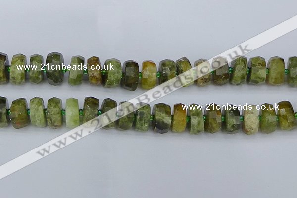 CRB853 15.5 inches 8*16mm faceted rondelle green garnet beads