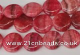 CRC23 15.5 inches 14mm flat round dyed rhodochrosite gemstone beads