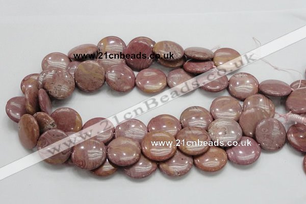 CRC75 15.5 inches 25mm flat round rhodochrosite gemstone beads