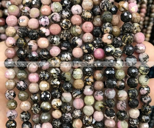 CRD373 15 inches 6mm faceted round rhodonite beads wholesale