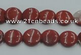 CRE06 16 inches 12mm flat round natural red jasper beads wholesale