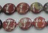 CRE07 16 inches 15mm flat round natural red jasper beads wholesale